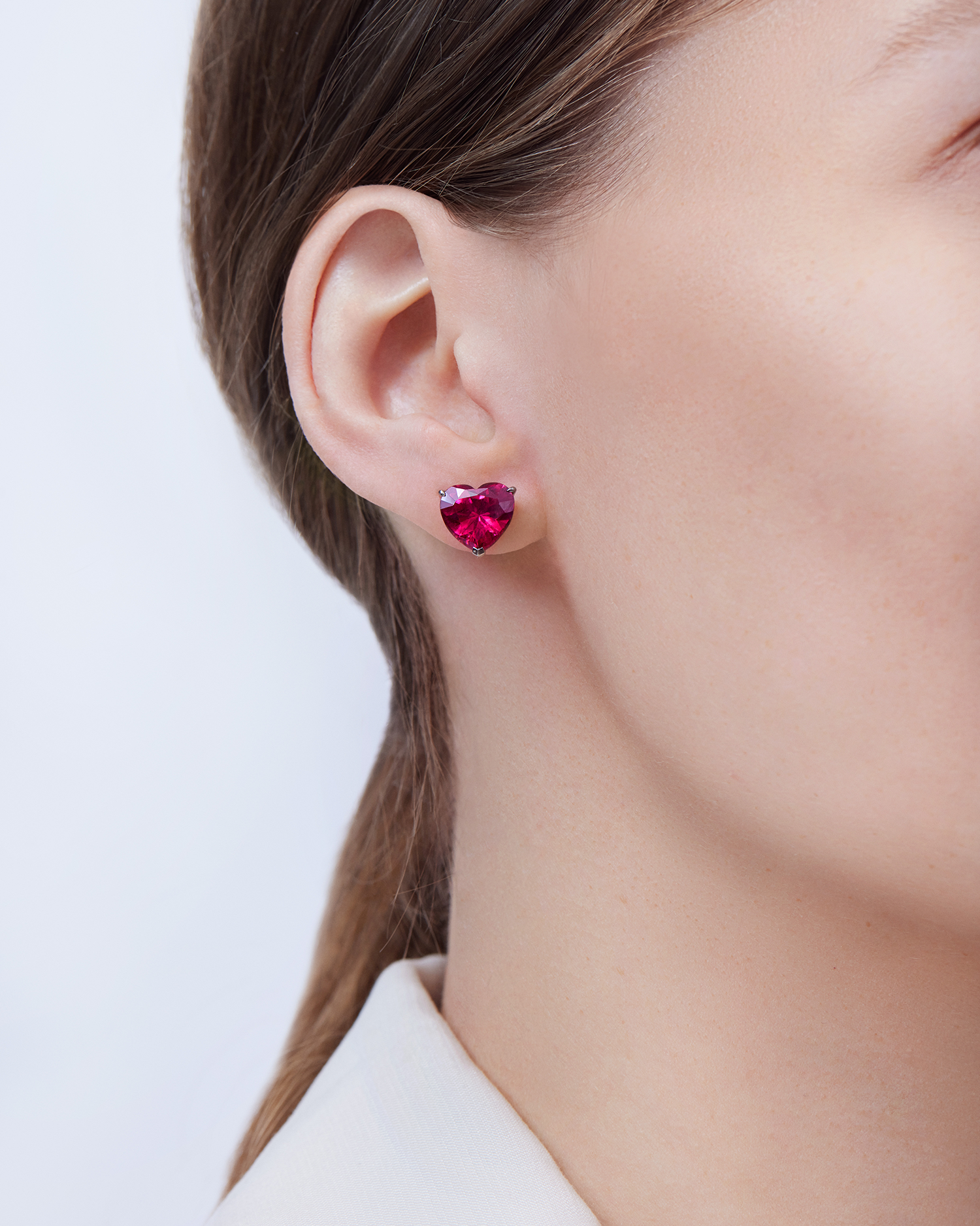 Пусеты с турмалинами рубеллитами, белое золото