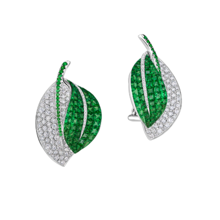 Серьги с тсаворитами и бриллиантами, белое золото 1