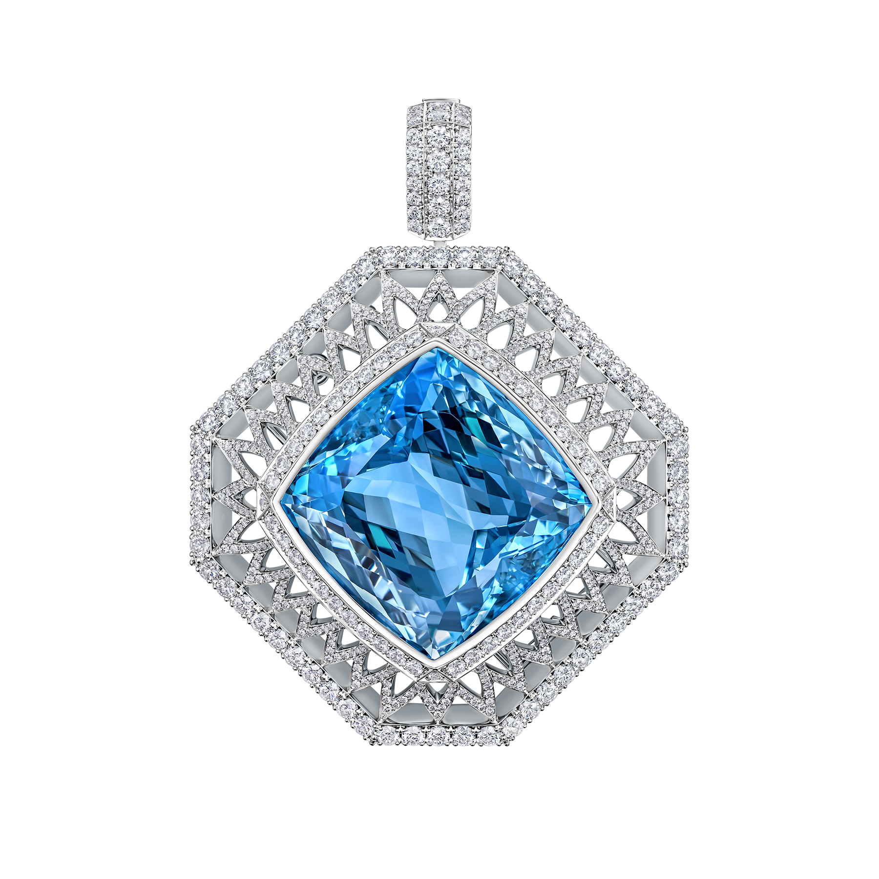 Брошь с аквамарином и бриллиантами, белое золото