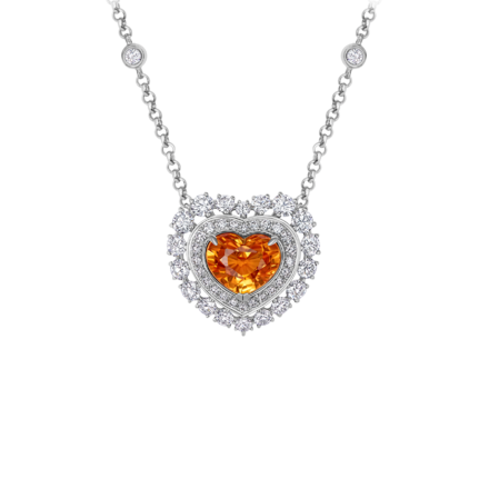 Колье со спессартином и бриллиантами, белое золото 1