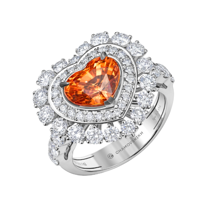 Кольцо со спессартином и бриллиантами, белое золото 1