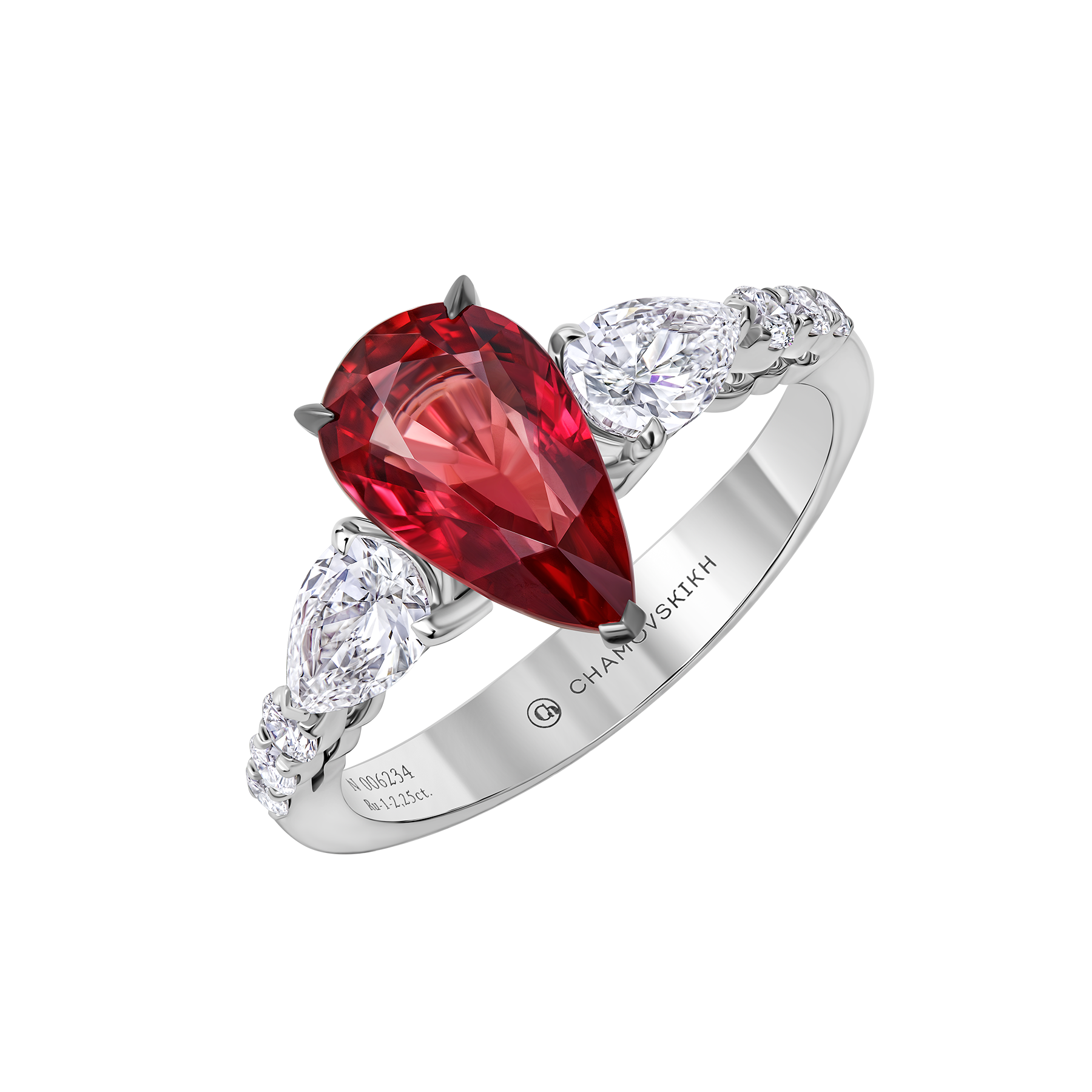 Кольцо с рубином и бриллиантами, белое золото