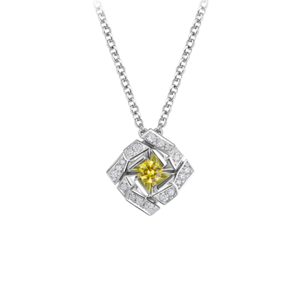 Колье с желтым сапфиром и бриллиантами, белое золото 1