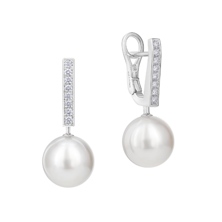 Серьги с жемчугом и бриллиантами, белое золото 1