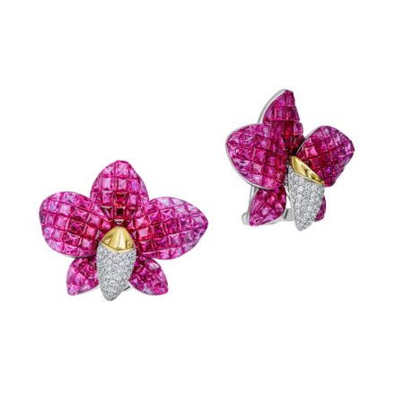 Серьги с рубинами и бриллиантами, белое золото 1