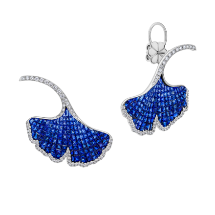 Серьги с сапфирами и бриллиантами, белое золото 1