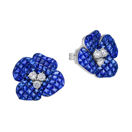 Пусеты с сапфирами и бриллиантами, белое золото 1