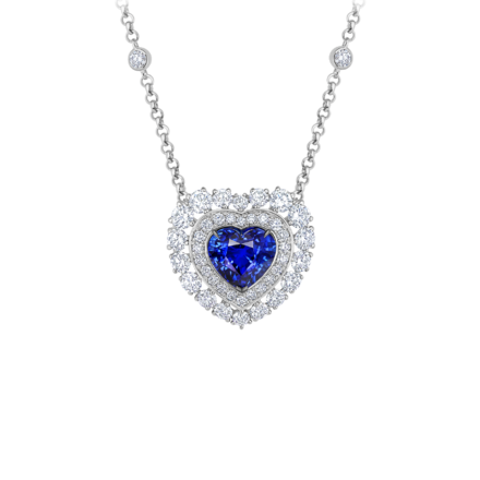 Колье с сапфиром и бриллиантами, белое золото 1