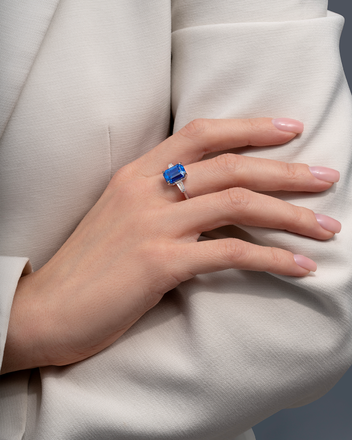 Кольцо с сапфиром и бриллиантами, белое золото 4