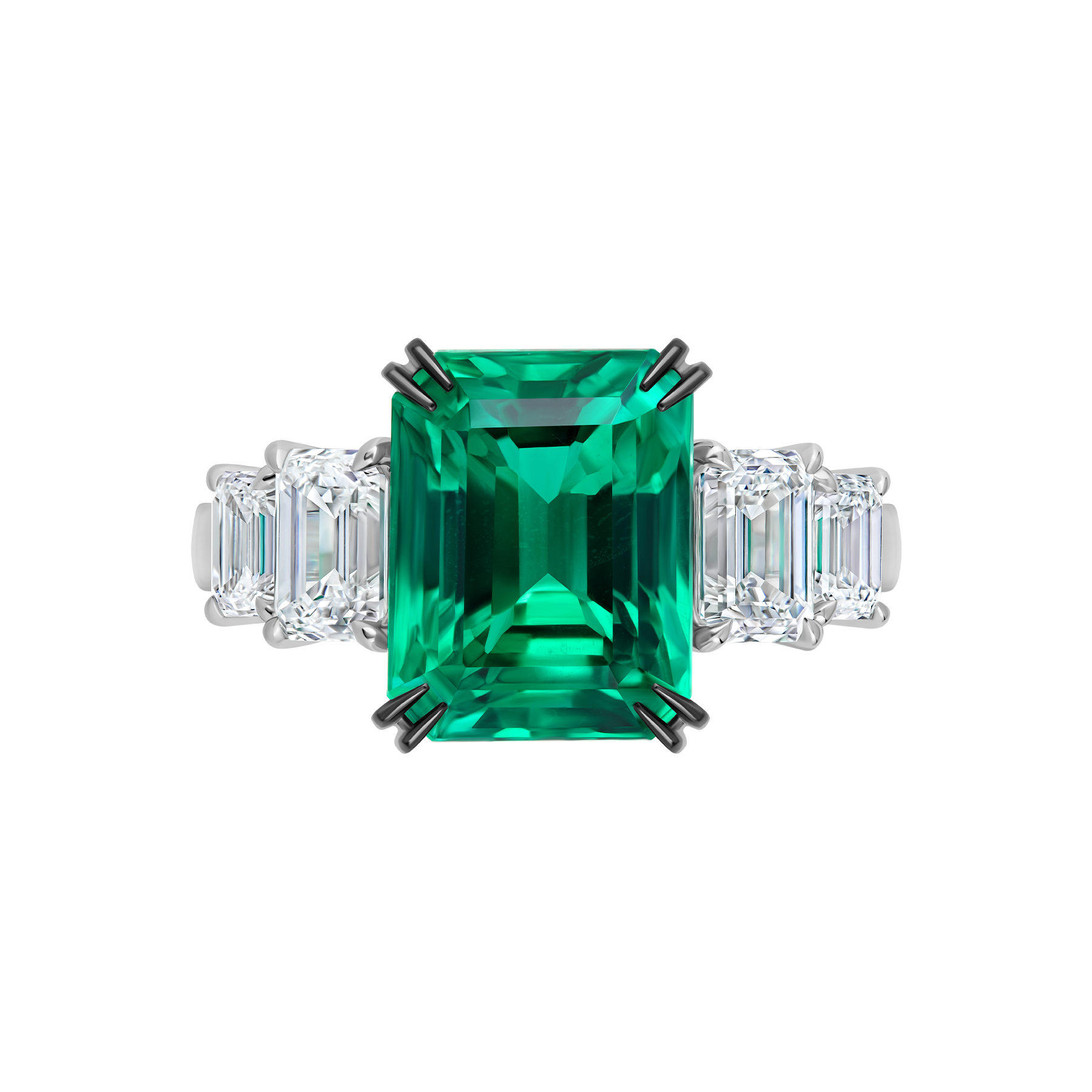 Кольцо с изумрудом и бриллиантами, белое золото