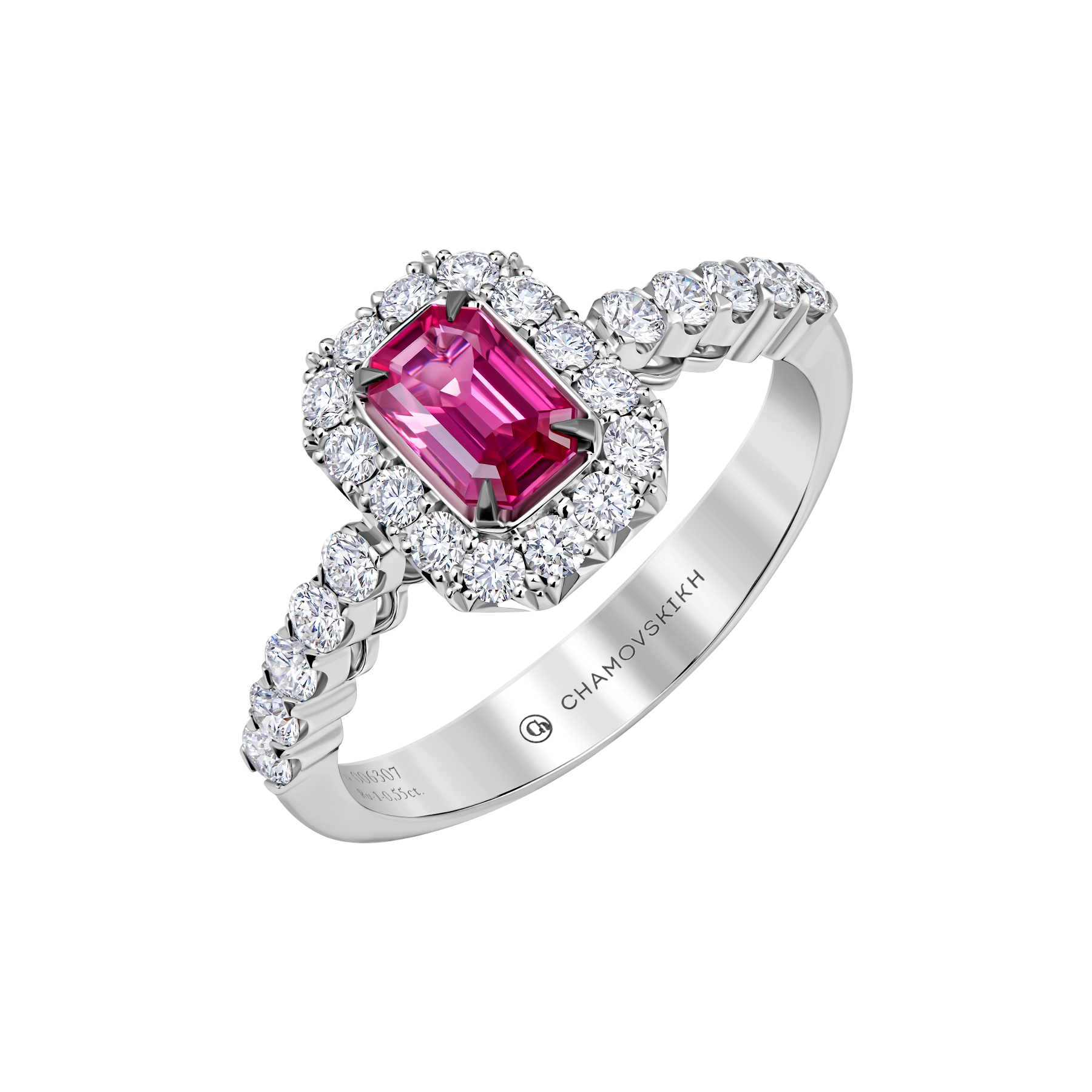 Кольцо с рубином и бриллиантами, белое золото