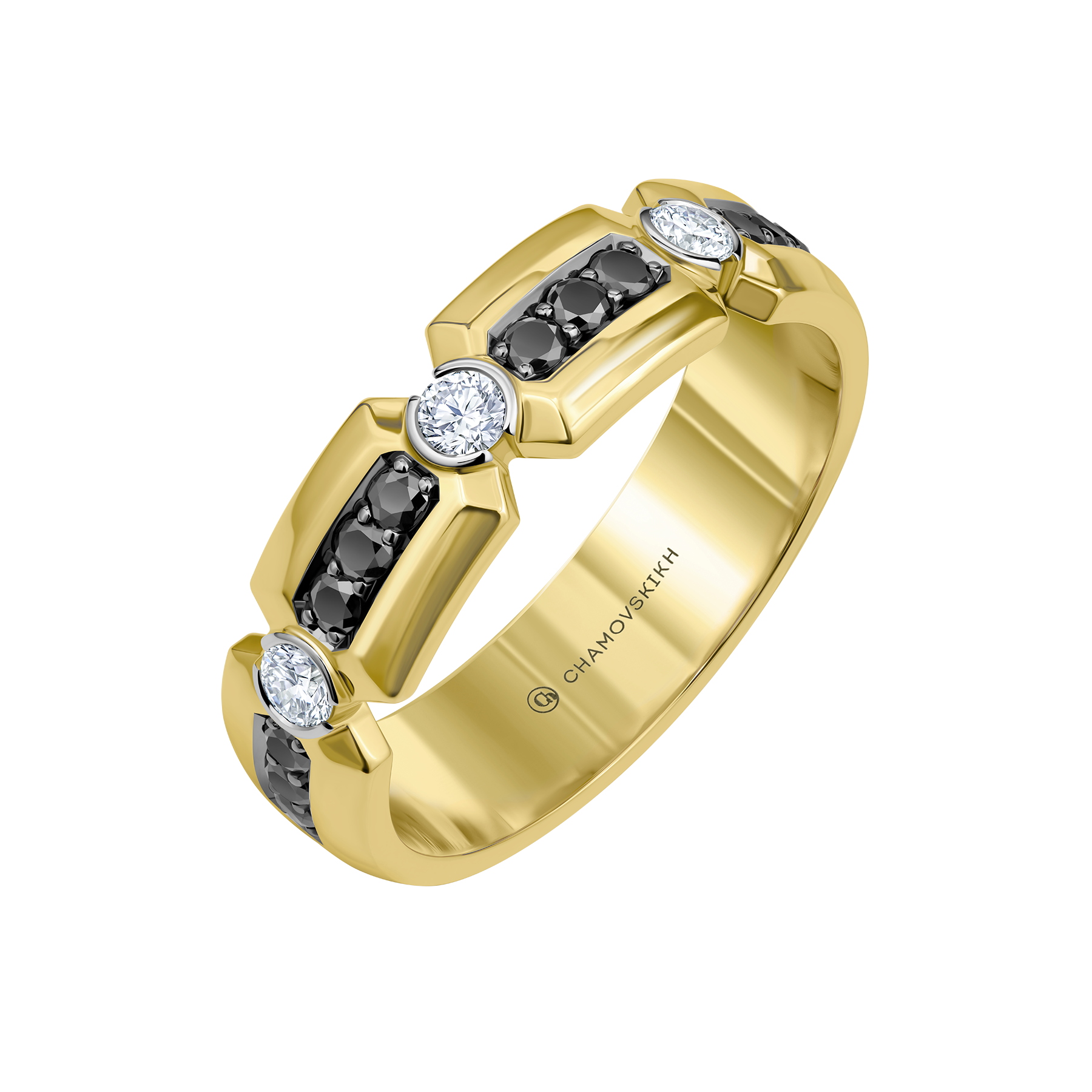 Кольцо с брилиантами, желтое золото