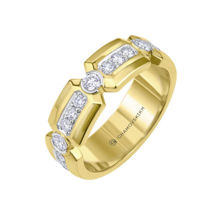 Обручальное кольцо с бриллиантами, желтое золото 1