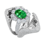 Кольцо с тсаворитом и бриллиантами, белое золото