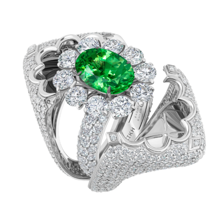 Кольцо с тсаворитом и бриллиантами, белое золото 3