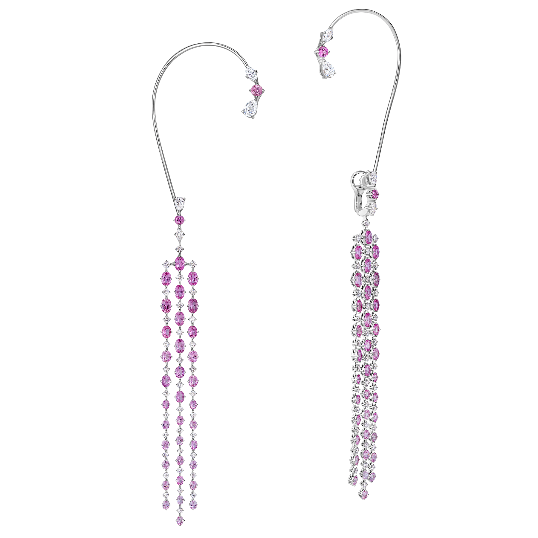 Серьги с розовыми сапфирами и бриллиантами, белое золото