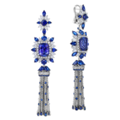 Серьги с танзанитами, сапфирами и бриллиантами, белое золото