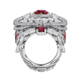 Кольцо с рубинами и бриллиантами, белое золото