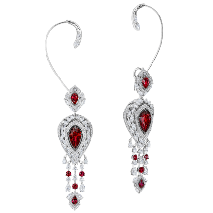 Серьги с рубинами и бриллиантами, белое золото 2