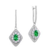 Серьги с тсаворитами и бриллиантами, белое золото