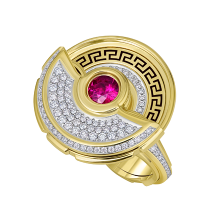 Кольцо с рубинами и бриллиантами, желтое золото 2