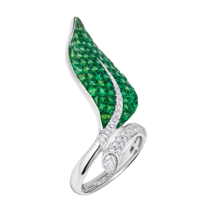 Кольцо с тсаворитами и бриллиантами, белое золото 1