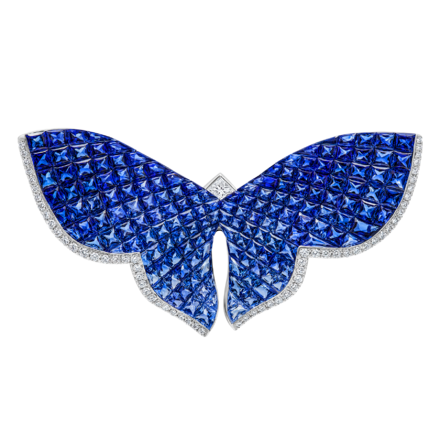 Брошь с сапфирами и бриллиантами, белое золото 1