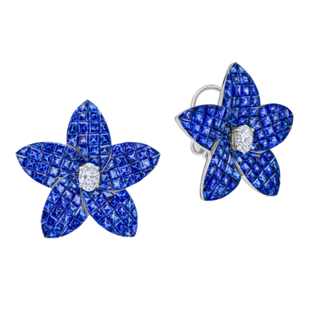 Пусеты с сапфирами и бриллиантами, белое золото 1