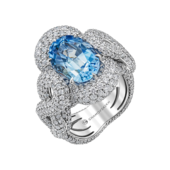 Кольцо с аквамарином и бриллиантами, белое золото