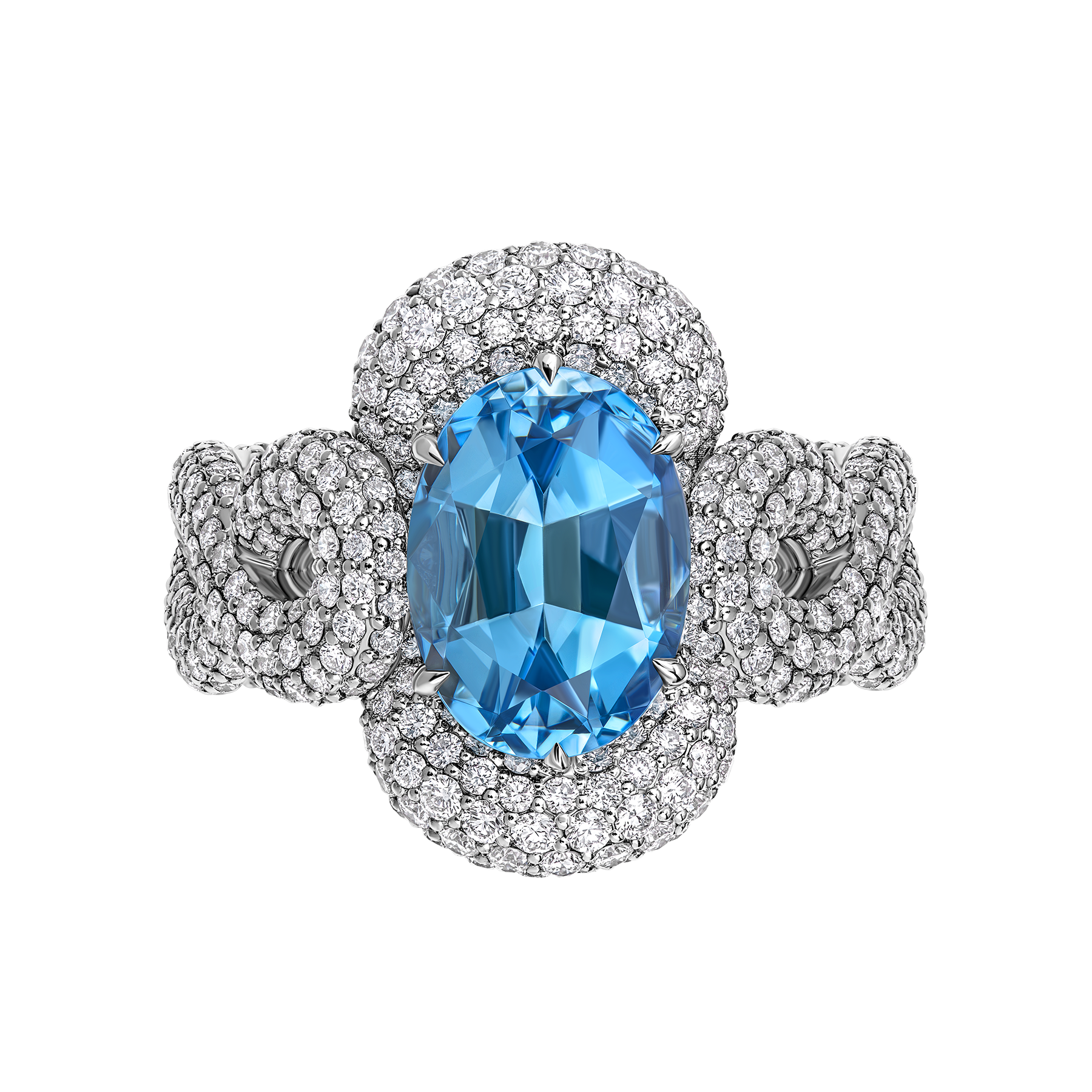 Кольцо с аквамарином и бриллиантами, белое золото