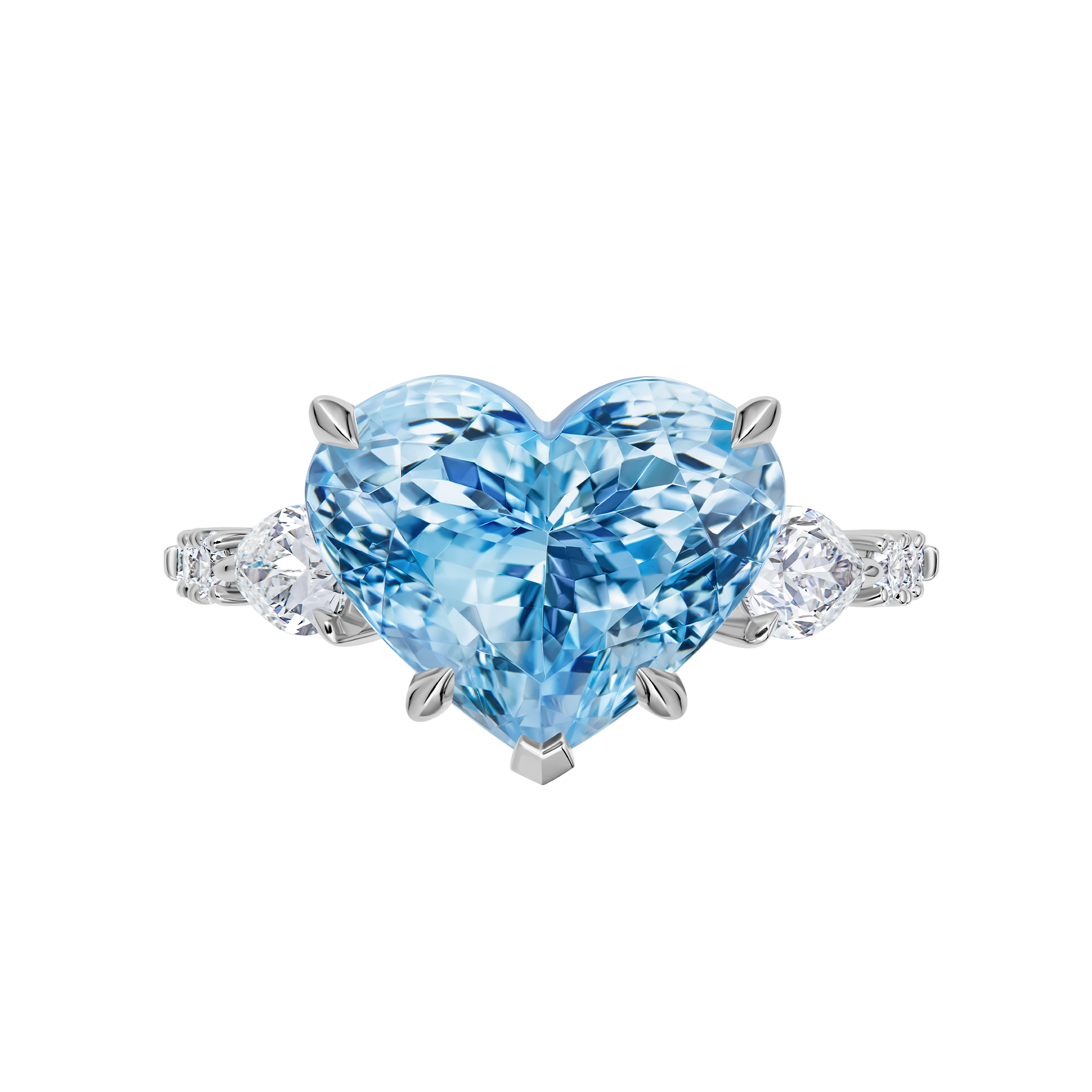 Кольцо с аквамарином и бриллиантами, белое золото