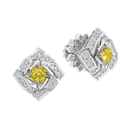 Пусеты с желтыми сапфирами и бриллиантами, белое золото 1