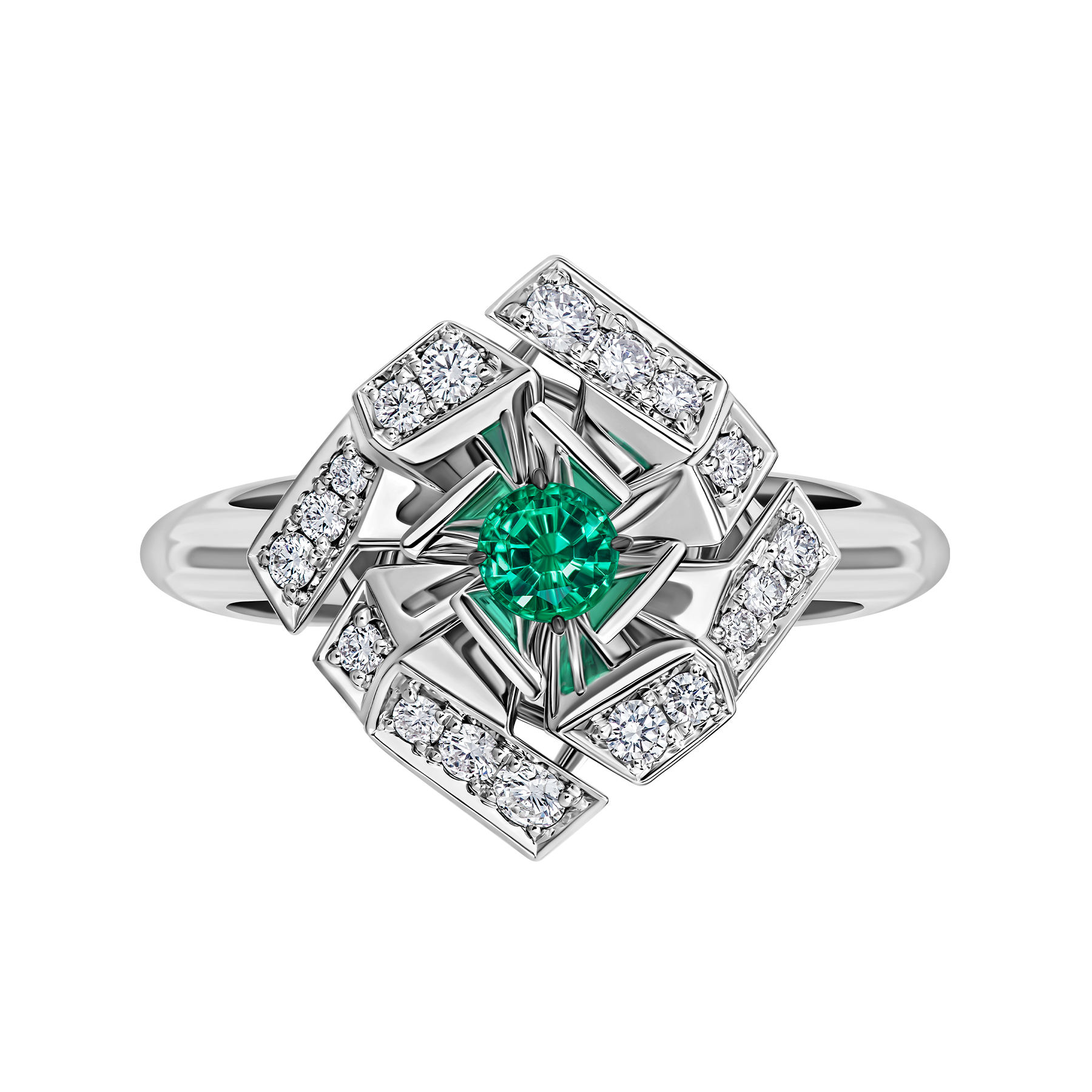 Кольцо с изумрудом и бриллиантами, белое золото
