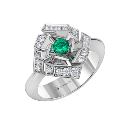 Кольцо с изумрудом и бриллиантами, белое золото 1