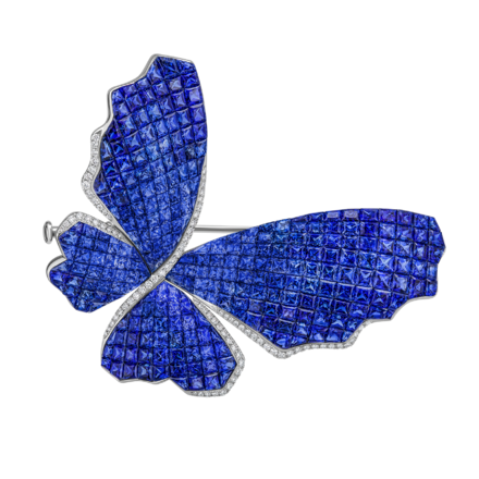 Брошь с сапфирами и бриллиантами, белое золото 1