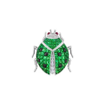 Брошь с тсаворитами, рубинами, сапфирами и бриллиантами, белое золото 1