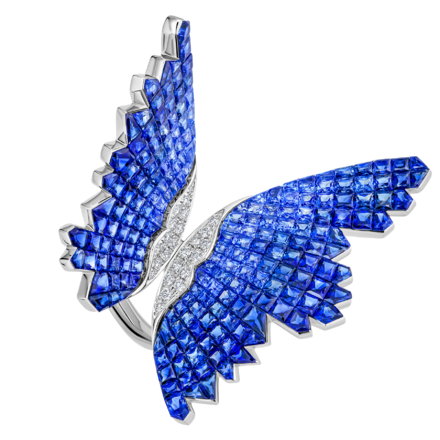 Кольцо с сапфирами и бриллиантами, белое золото 1