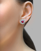 Пусеты с турмалинами рубеллитами и бриллиантами, белое золото