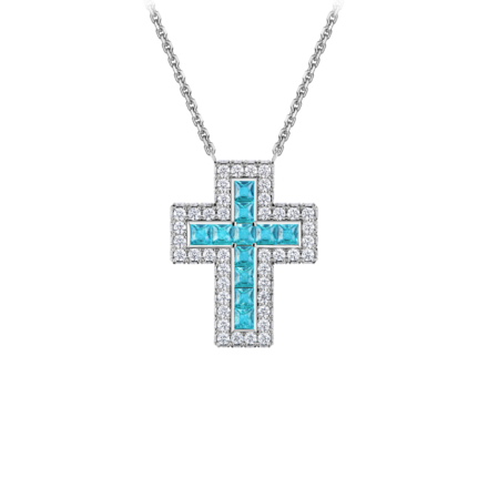 Колье с турмалином параиба и бриллиантами, белое золото 1