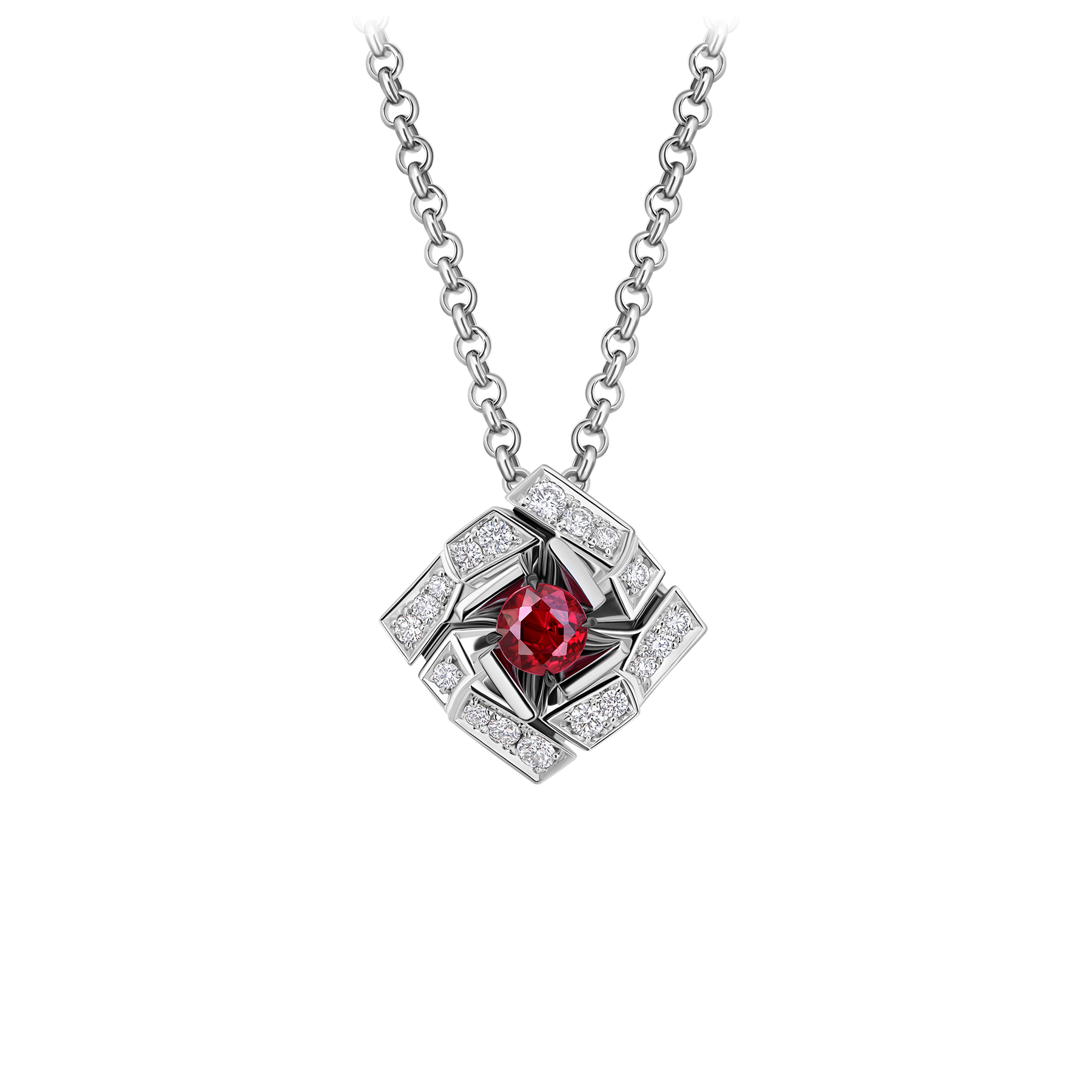 Колье с рубином и бриллиантами, белое золото