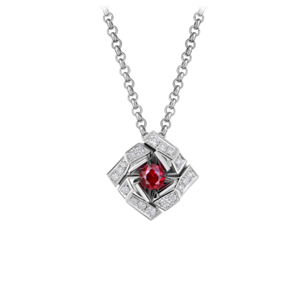Колье с рубином и бриллиантами, белое золото 1