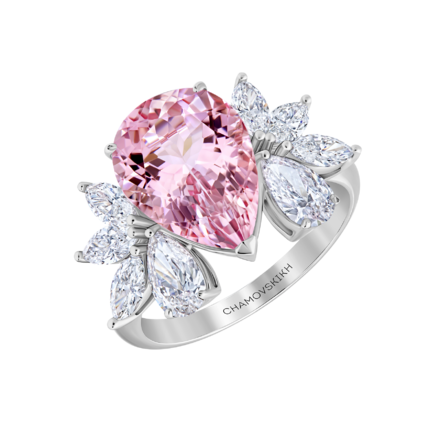 Кольцо с морганитом и бриллиантами, белое золото 1