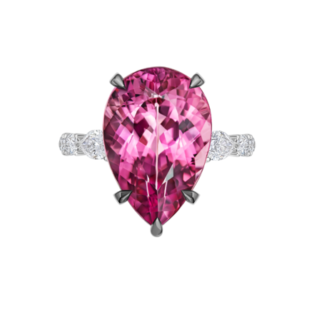 Кольцо с турмалином рубеллитом и бриллиантами, белое золото 2