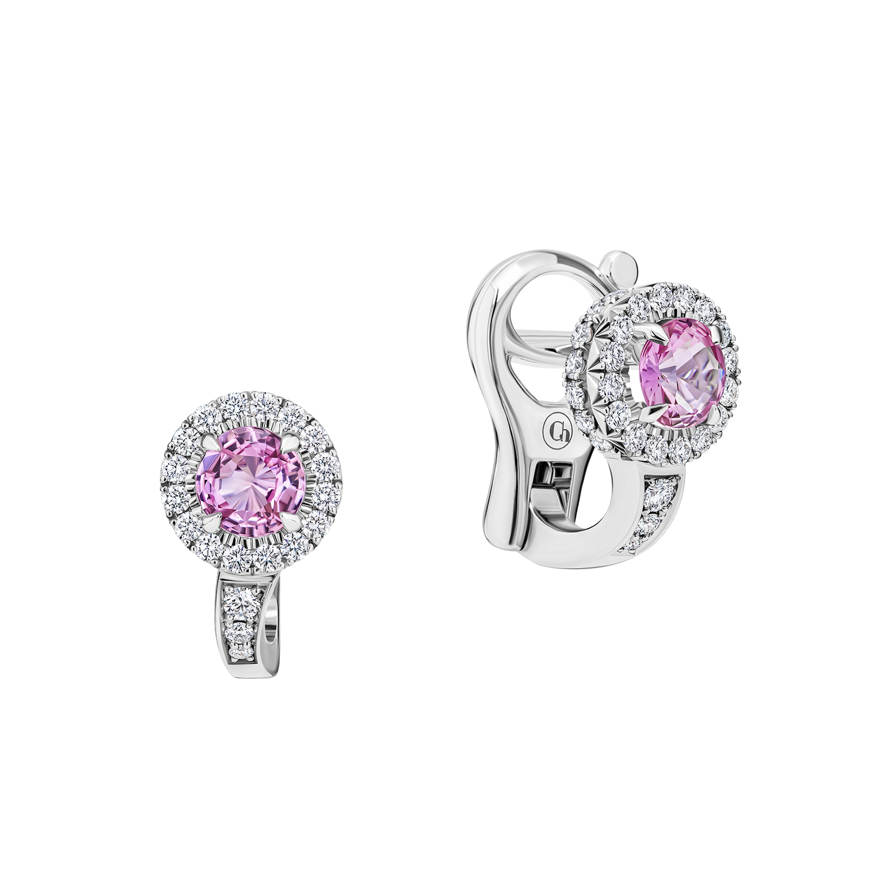 Серьги с розовыми сапфирами и бриллиантами, белое золото