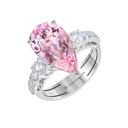 Кольцо с морганитом и бриллиантами, белое золото 1