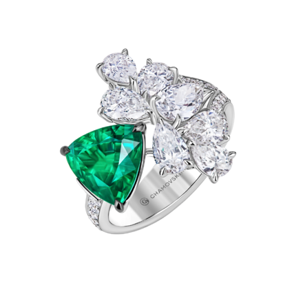 Кольцо с изумрудом и бриллиантами, белое золото 1