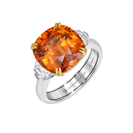 Кольцо со спессартином и бриллиантами, белое золото 1