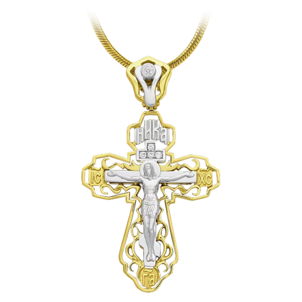 Подвес крест с бриллиантами, желтое и белое золото 1