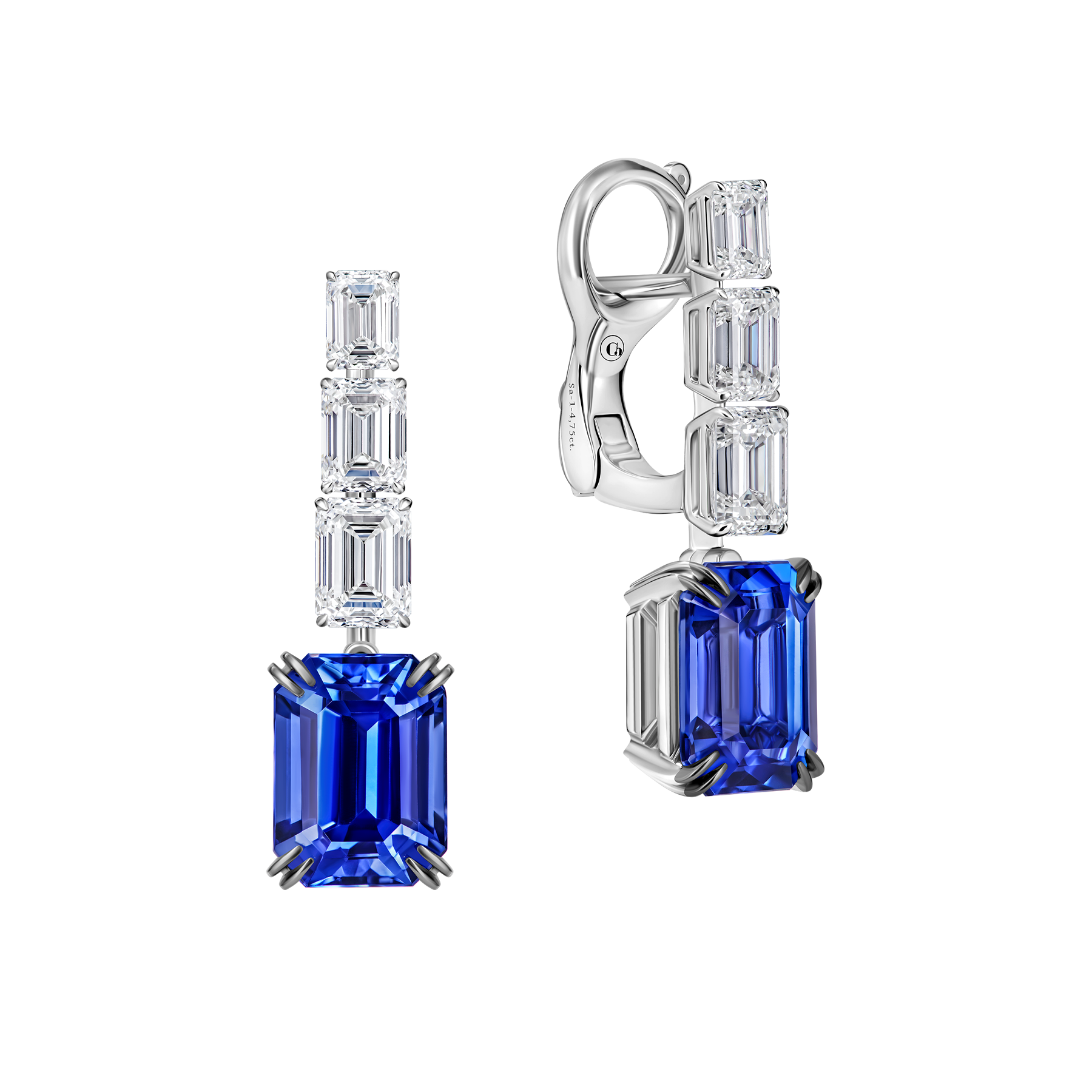 Серьги с сапфирами и бриллиантами, белое золото