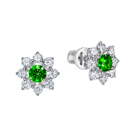 Пусеты с демантоидами и бриллиантами, белое золото 1